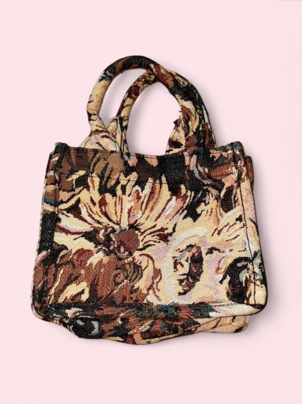 Floral Tapestry Mini Tote Bag in Brown
